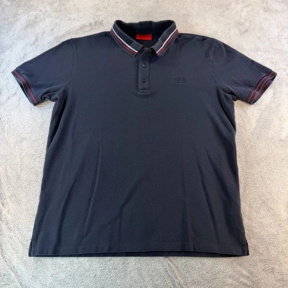 Hugo Boss Polo Shirt Mens Large Navy Regular Fit Cotton Short Sleeve